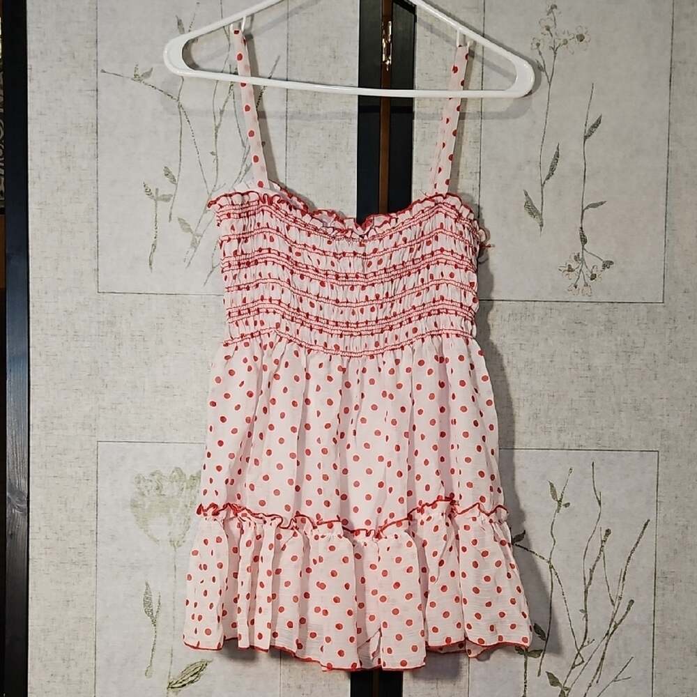 Polka Dot Ruffle Blouse - Red